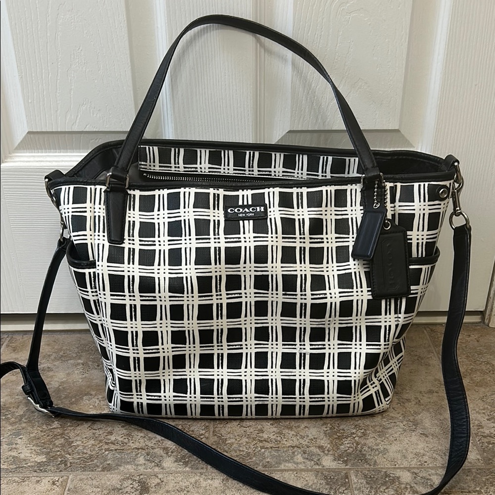 Coach Black and White Plaid Tote Bag